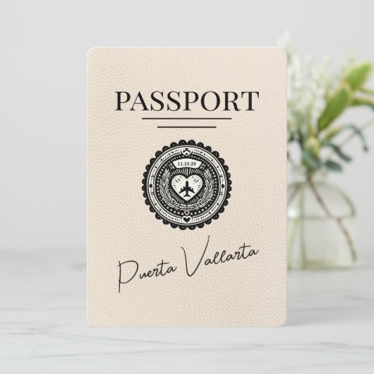 Ivory Puerta Vallarta Passport Save the Date (Stehend Vorderseite)