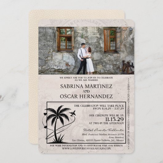 Ivory Puerta Vallarta Passport Wedding Einladung (Vorne/Hinten)