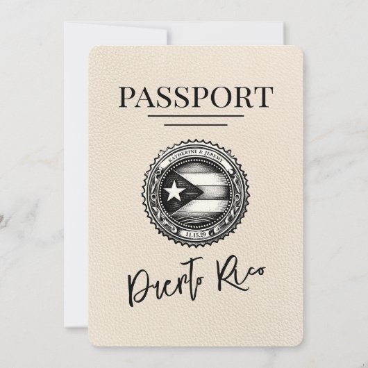Ivory Puerto Rico Passport Wedding Einladung (Rückseite)