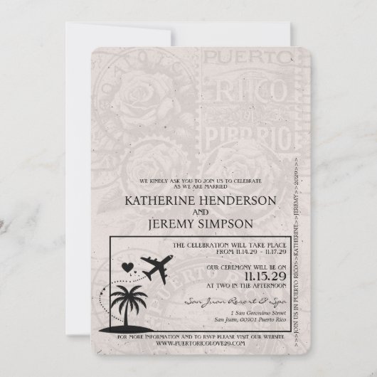 Ivory Puerto Rico Passport Wedding Einladung (Vorderseite)