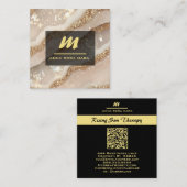 *~* Ivory QR Agate Black Gold Glitzer Initial AP66 Quadratische Visitenkarte (Vorne/Hinten)