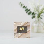 *~* Ivory QR Agate Black Gold Glitzer Initial AP66 Quadratische Visitenkarte (Stehend Vorderseite)