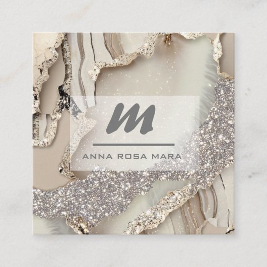 *~* Ivory QR Agate Mauve Luxe Glitzer Initial AP66 Quadratische Visitenkarte (Vorderseite)