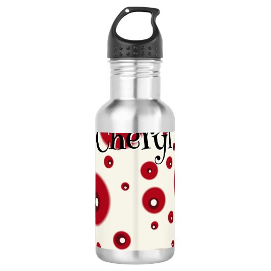 Ivory Red Dots Funky Whimsical Circle Pattern  Edelstahlflasche (Vorderseite)