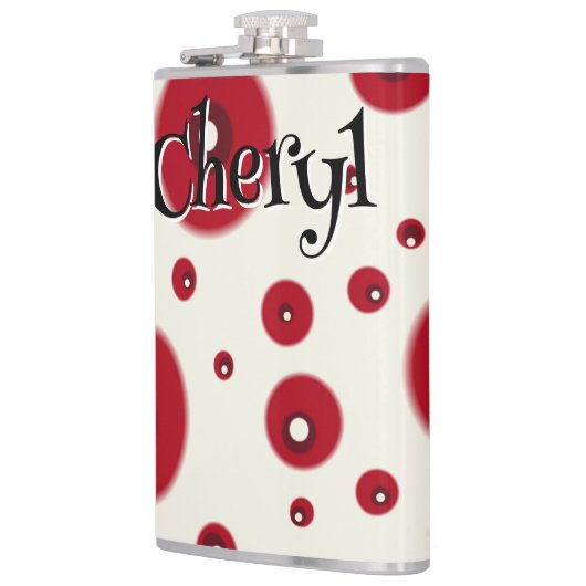 Ivory Red Dots Funky Whimsical Circle Pattern  Flachmann (Links)