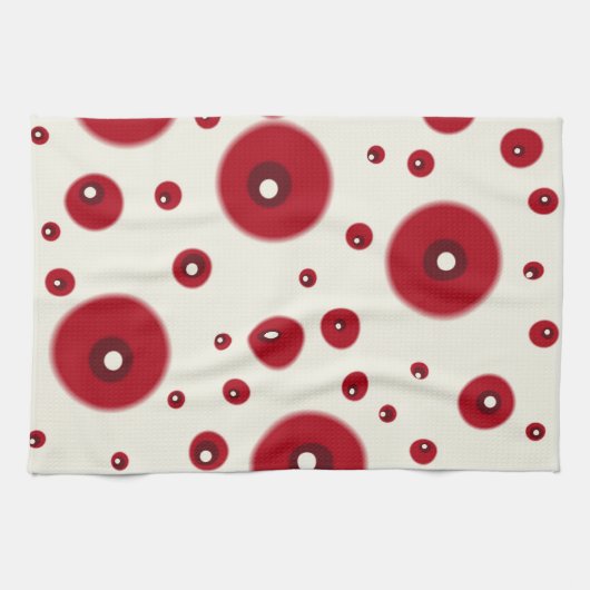 Ivory Red Dots Funky Whimsical Circle Pattern  Geschirrtuch (Horizontal)