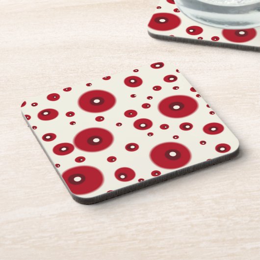 Ivory Red Dots Funky Whimsical Circle Pattern  Getränkeuntersetzer (Linke Seite)