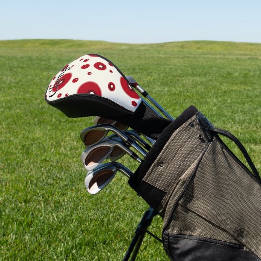 Ivory Red Dots Funky Whimsical Circle Pattern  Golf Headcover (In SItu)