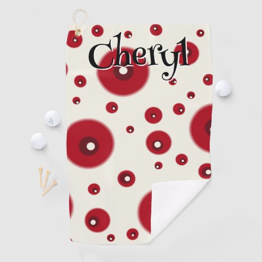 Ivory Red Dots Funky Whimsical Circle Pattern  Golfhandtuch (Insitu)