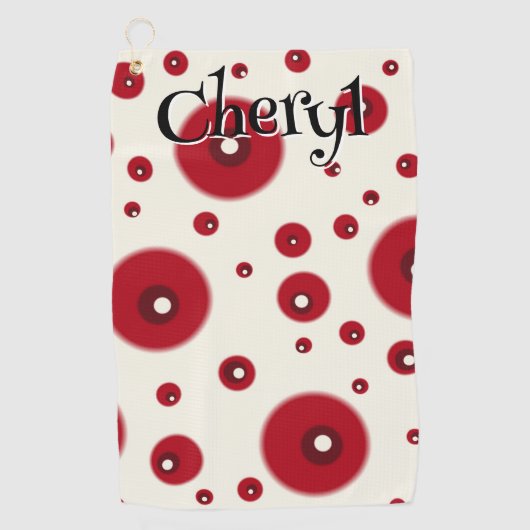Ivory Red Dots Funky Whimsical Circle Pattern  Golfhandtuch (Vorderseite)