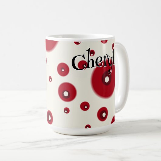 Ivory Red Dots Funky Whimsical Circle Pattern Kaffeetasse (VorderseiteRechts)