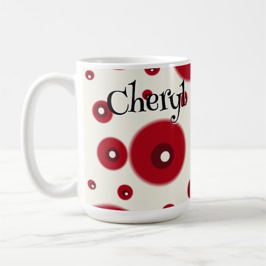 Ivory Red Dots Funky Whimsical Circle Pattern Kaffeetasse (Links)