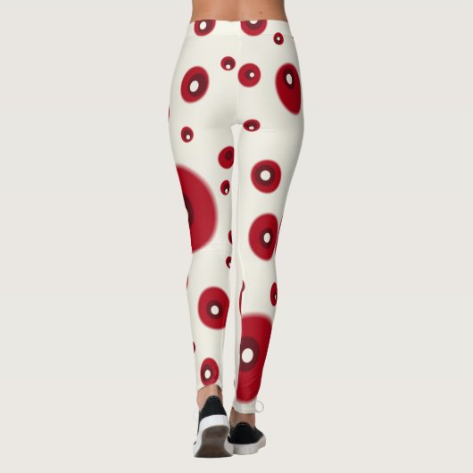 Ivory Red Dots Funky Whimsical Circle Pattern  Leggings (Rückseite)