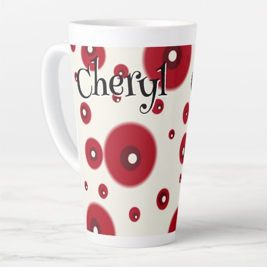 Ivory Red Dots Funky Whimsical Circle Pattern  Milchtasse (Linke Ecke)