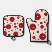 Ivory Red Dots Funky Whimsical Circle Pattern  Ofenhandschuh & Topflappen-Set (Vorderseite)