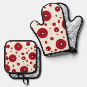 Ivory Red Dots Funky Whimsical Circle Pattern  Ofenhandschuh & Topflappen-Set (Vorderseite/Rückseite)