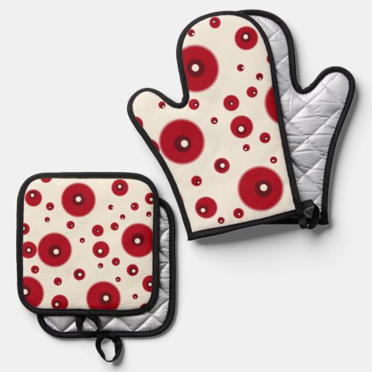 Ivory Red Dots Funky Whimsical Circle Pattern  Ofenhandschuh & Topflappen-Set (Vorderseite/Rückseite)