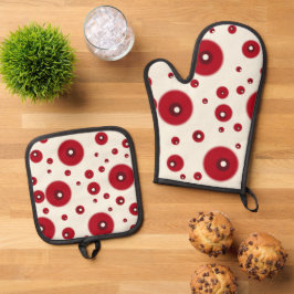 Ivory Red Dots Funky Whimsical Circle Pattern  Ofenhandschuh & Topflappen-Set