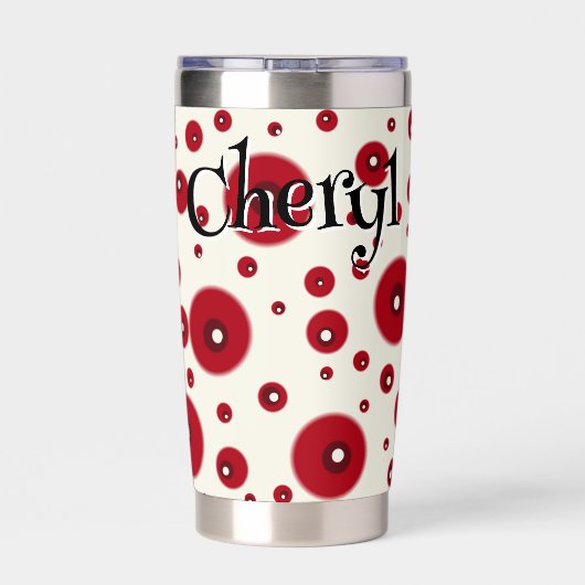 Ivory Red Dots Funky Whimsical Circle Pattern  Thermobecher (Rückseite)