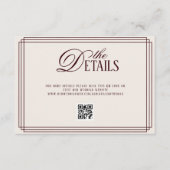Ivory Red Old Money Wedding Details QR code Begleitkarte (Vorderseite)