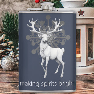 Ivory Reindeer Weihnachten Blau Flachmann