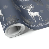 Ivory Reindeer Weihnachten | Blau Geschenkpapier (Rolleneckpunkt)