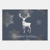 Ivory Reindeer Weihnachten | Blau Geschenkpapier Set (Vorderseite)
