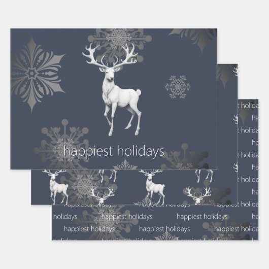Ivory Reindeer Weihnachten | Blau Geschenkpapier Set (Set)