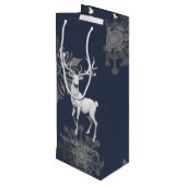 Ivory Reindeer Weihnachten | Blau Geschenktüte Für Weinflaschen (Rückseite Schrägansicht)