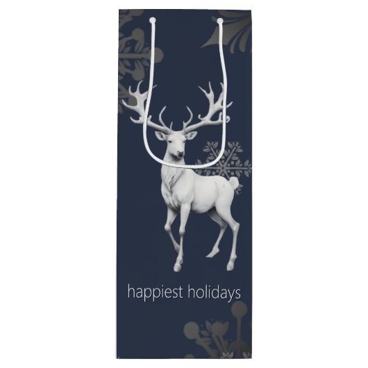 Ivory Reindeer Weihnachten | Blau Geschenktüte Für Weinflaschen (Vorderseite)