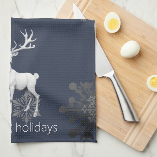 Ivory Reindeer Weihnachten | Blau Geschirrtuch (Viertel Falte)