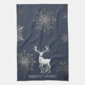 Ivory Reindeer Weihnachten | Blau Geschirrtuch (Vertikal)