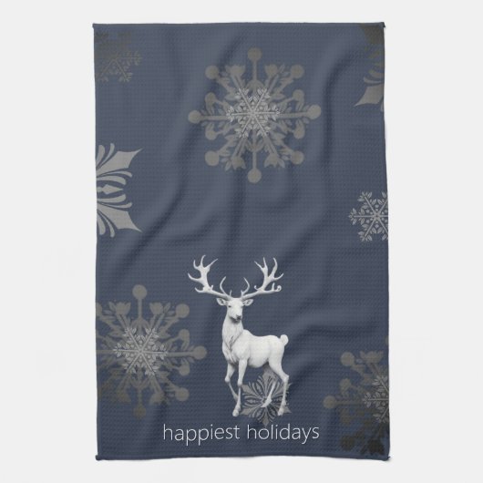 Ivory Reindeer Weihnachten | Blau Geschirrtuch (Vertikal)
