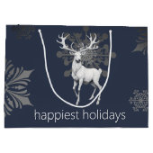 Ivory Reindeer Weihnachten | Blau Große Geschenktüte (Rückseite)