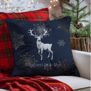 Ivory Reindeer Weihnachten   Blau Kissen
