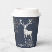Ivory Reindeer Weihnachten | Blau Pappbecher (Rückseite)