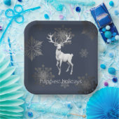 Ivory Reindeer Weihnachten | Blau Pappteller (Party)