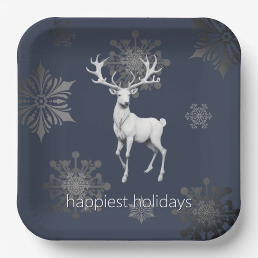 Ivory Reindeer Weihnachten | Blau Pappteller (Vorderseite)