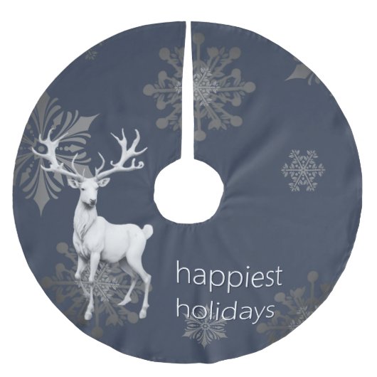 Ivory Reindeer Weihnachten | Blau Polyester Weihnachtsbaumdecke (Vorderseite)