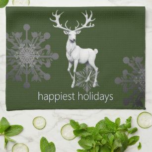 Ivory Reindeer Weihnachten   Green Geschirrtuch