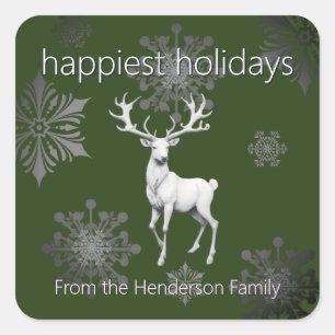 Ivory Reindeer Weihnachten Green Quadratischer Aufkleber