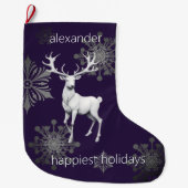 Ivory Reindeer Weihnachten | Lila Personalisiert Großer Weihnachtsstrumpf (Vorderseite)