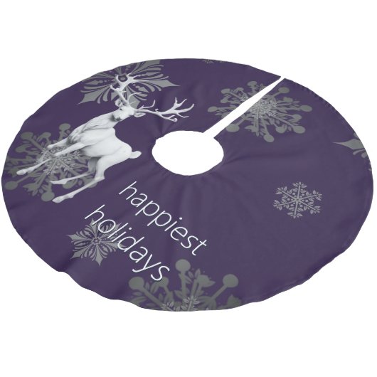 Ivory Reindeer Weihnachten | Lila Polyester Weihnachtsbaumdecke (Schrägansicht)