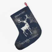 Ivory Reindeer Weihnachten | Personalisiert Großer Weihnachtsstrumpf (Rückseite (Hängend))