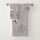 Ivory Reindeer Weihnachten | Pink Badhandtuch Set (Insitu)
