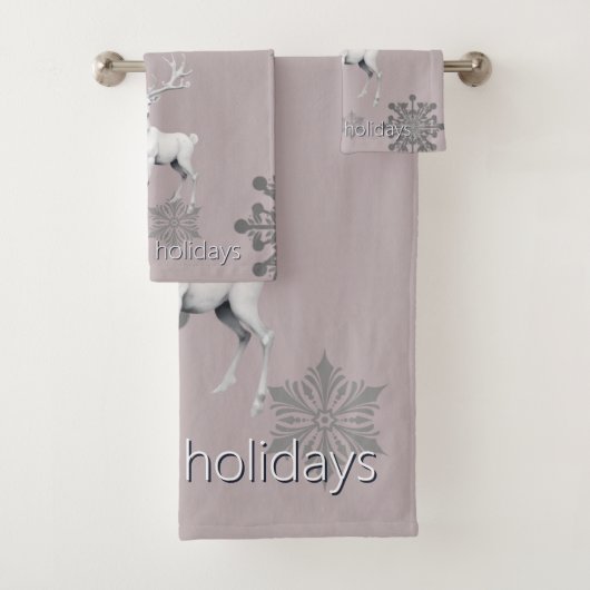 Ivory Reindeer Weihnachten | Pink Badhandtuch Set (Insitu)