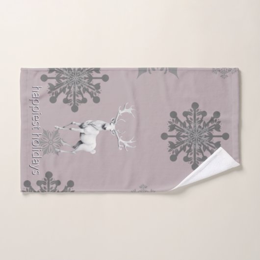 Ivory Reindeer Weihnachten | Pink Badhandtuch Set (Handtuch)