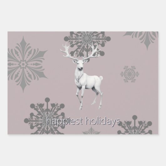 Ivory Reindeer Weihnachten | Pink Geschenkpapier Set (Vorderseite)