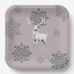 Ivory Reindeer Weihnachten   Pink Pappteller