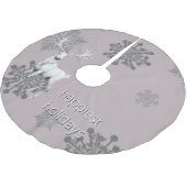 Ivory Reindeer Weihnachten | Pink Polyester Weihnachtsbaumdecke (Schrägansicht)